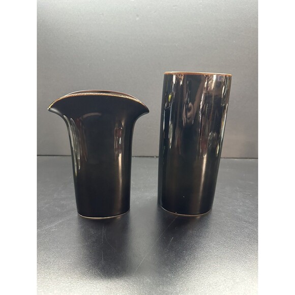 Japanese Kutani Vases Black with  Flowers Set Of 2 - Picture 3 of 5